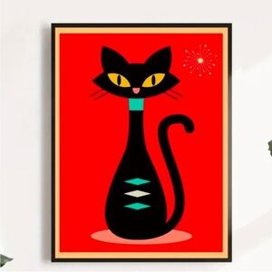 Mid century modern black cat canvas print